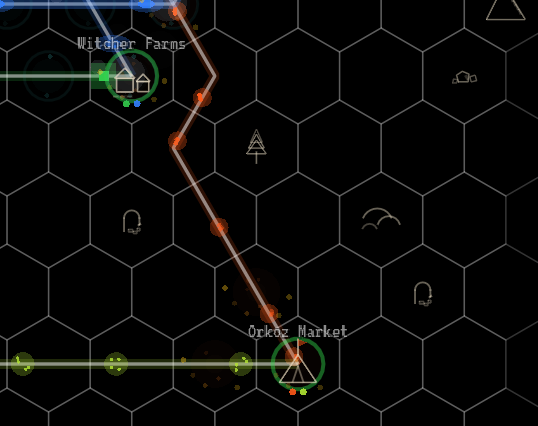 Fire and gas conduits meeting at a goblin bazaar, in their normal colors.