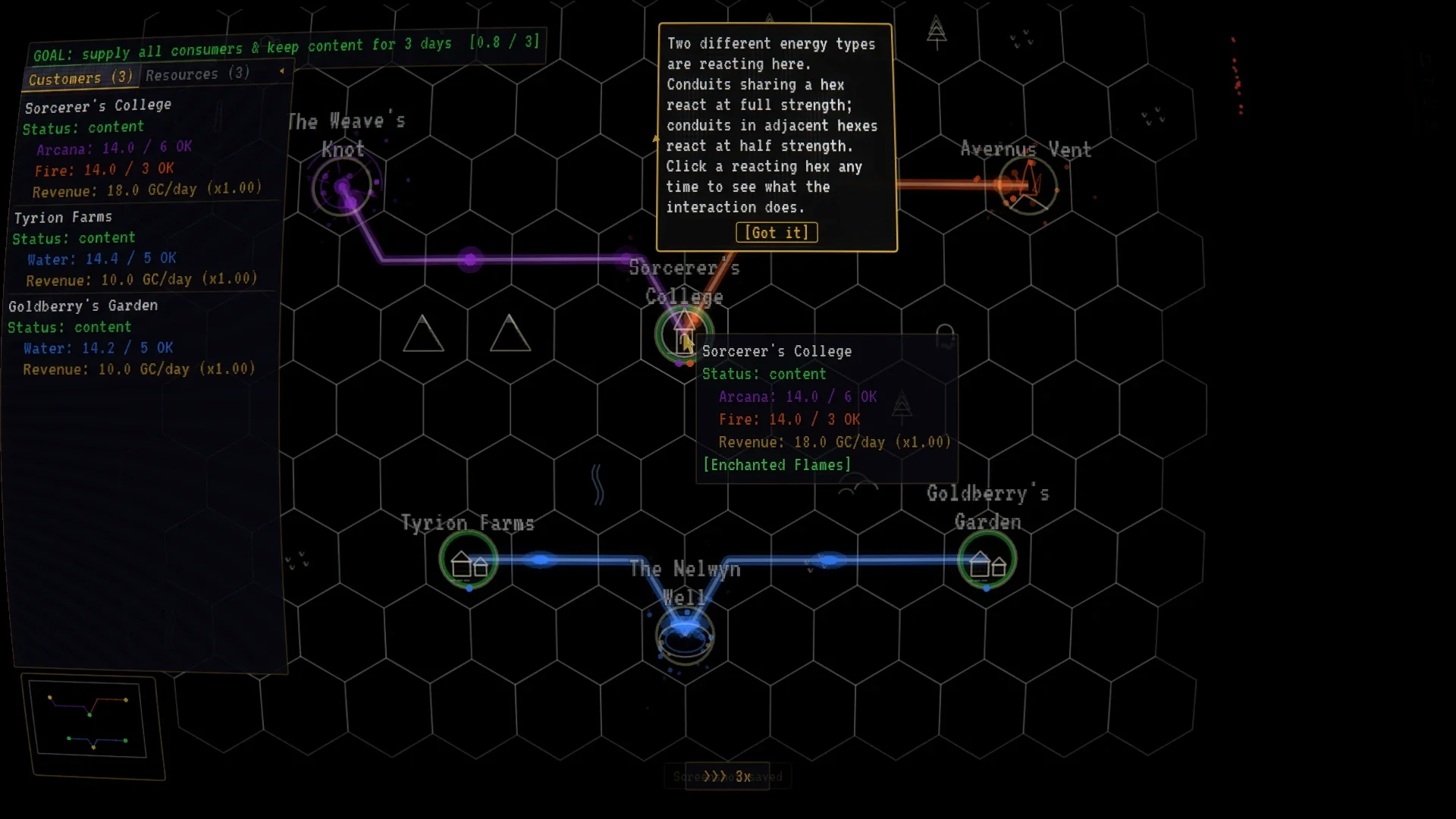 Tutorial popup explaining mana interactions