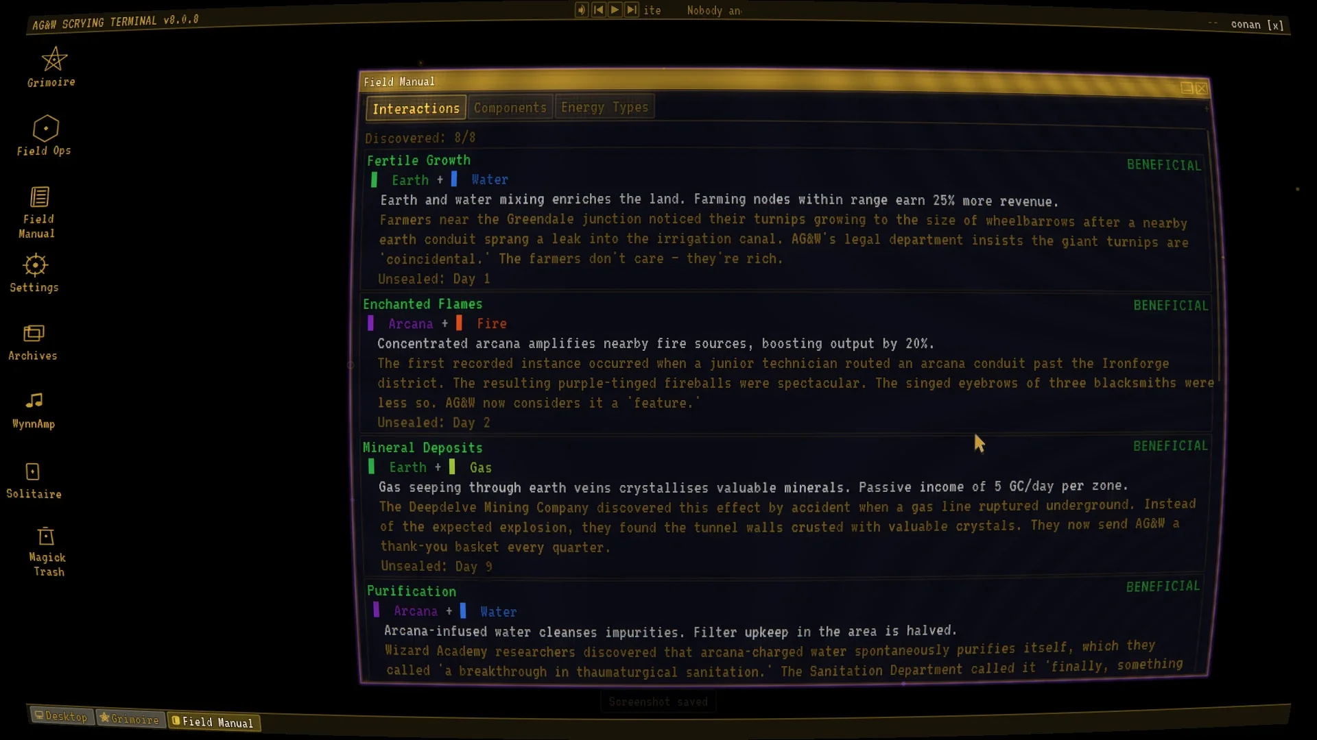 The Field Manual's list of discovered interactions