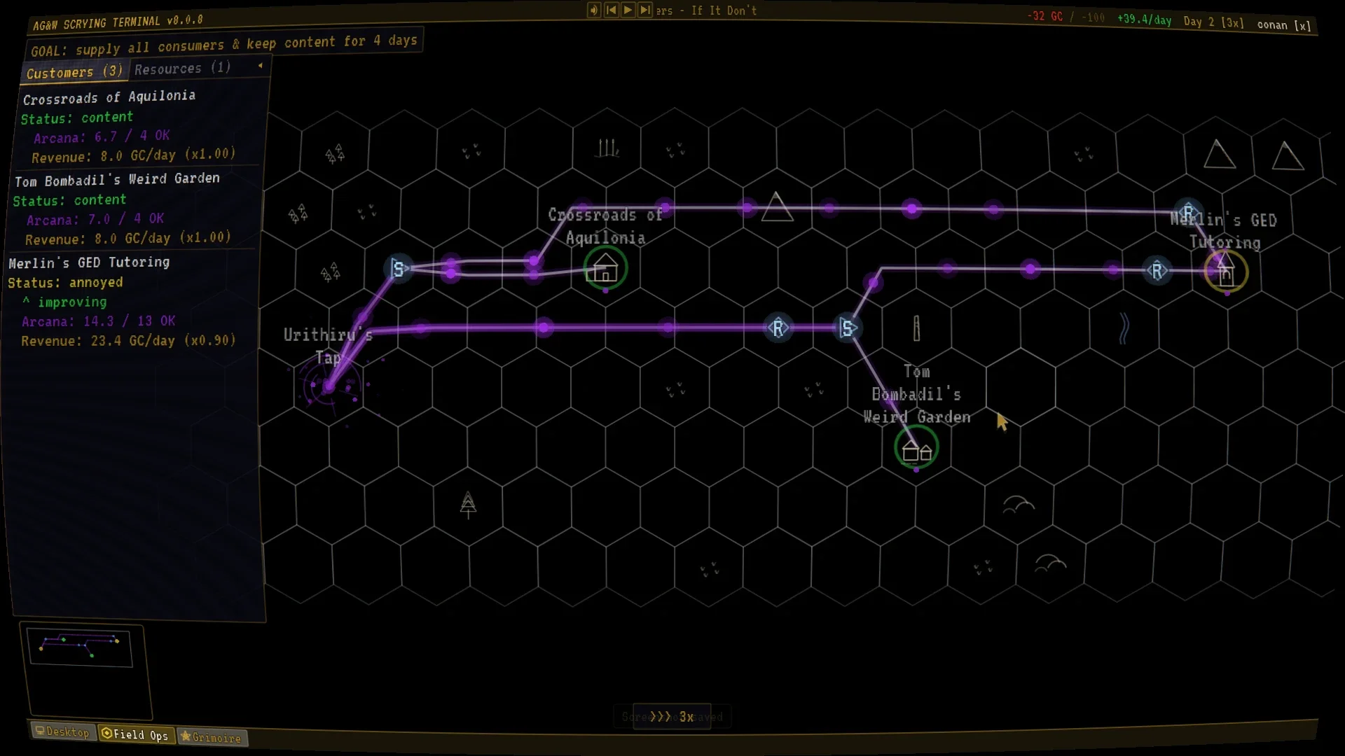 Splitters and relays carrying arcana across a long map